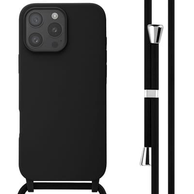 imoshion Hoesje - Geschikt voor Apple iPhone 16 Pro Max - Siliconen hoesje met koord - Zwart