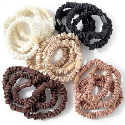 Set van 20 scrunchie haar elastiekjes in beige, bruin en zwart – elastische haar accessoires voor dames – mix van neutrale kleuren – haar elastiekjes zonder metalen delen