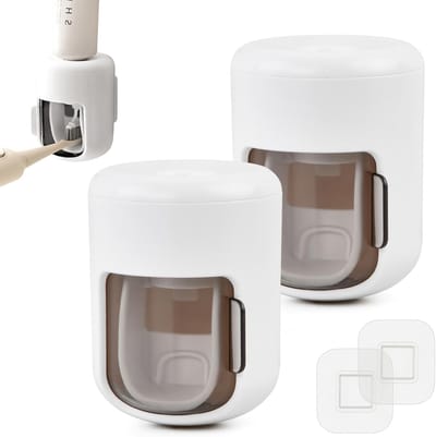 Automatische Tandpasta Dispenser en Wandhouder - 2 Stuks Tandpasta en Tandenborstel Houder voor Badkamer en Toilet