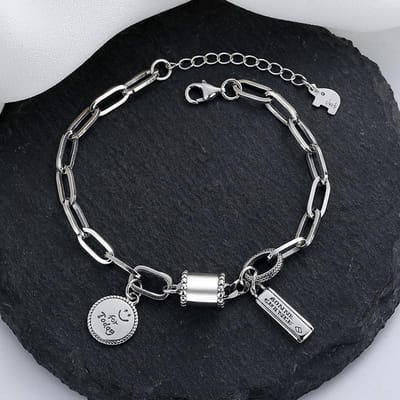 S925 Sterling Zilver Still Cilindrische Smiley Gezicht Engels Ronde Kaart Armband Persoonlijkheid Europese en Amerikaanse Trend Design Sense Armband Vrouwelijk black
