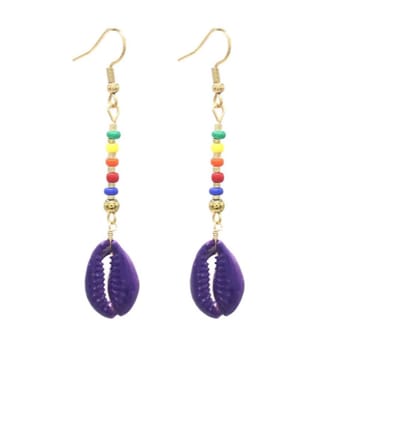 Oorbellen - oorhangers - schelp - multicolor - regenboog - zomer - festival - paars - vrolijk - tijdloos - hip - vrouwen - dames - cadeau