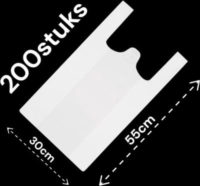 Hemdtasjes / Winkelzakken / Draagtassen / 200 stuks / 30x16x55cm - 11mic / Wit / HDPE.