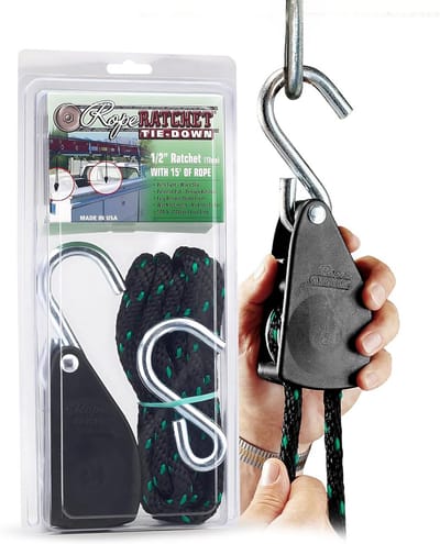 Rope Ratchet 1/2 inch Met 15' Gevlochten Polypropyleen Touw - 500 Lbs Capaciteit