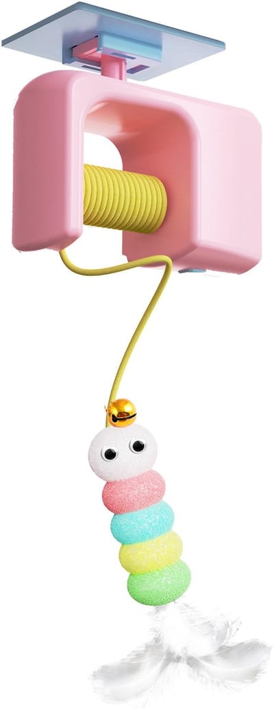 Daity Een interactief kattenspeeltje, een hangend speeltje voor binnenkatten, een automatisch hangend kattenspeeltje voor aan het deurkozijn, geschikt voor verveelde volwassen binnenkatten, afneembaar en oplaadbaar (roze).