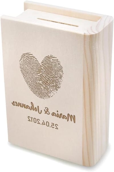 Spaarpot met gravure - Houten spaarvarken - Geld sparen cadeau - Met slot en sleutel - 165 cm lengte