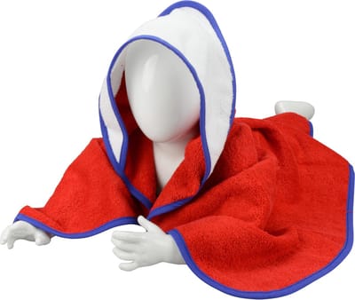 ARTG® Babiezz - Babycape - Baby Badcape - Kraamkado - 75 x 75 cm - Rood Rode Cape / Wit Witte Capuchon / Blauw Rand - 100% Katoen - RED / WHITE / TRUE BLUE