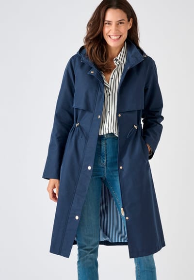 Damart - Lange parka in trenchcoat stijl - Dames - Blauw - 42-44 (M)
