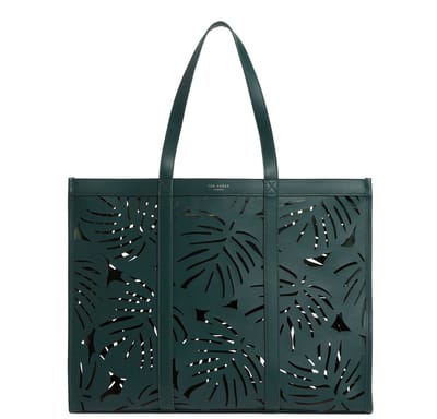 Ted Baker Leren schoudertas Leiian Leaf Detail Laser Cut Tote Bag Green donkergroen