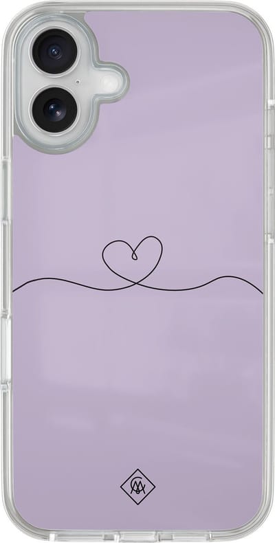 Casimoda® hoesje - Geschikt voor iPhone 16 - Hart Lila - 2-in-1 case - Schokbestendig - Illustratie - Verhoogde randen - Paars, Transparant