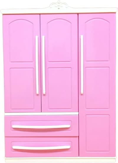 Poppenkast Kledingkast - Speelgoedkast Sieradenkast - Poppenhuis Decoratie - Met Open Deuren - 25 x 18 x 7 cm - Roze