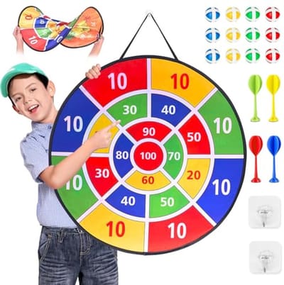 Dubbelzijdig kinderdartbord 29 inch voor kinderen - Ideaal voor binnen en buiten spelletjes, 20 klittenbandballen en 8 darts