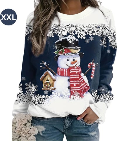 Nivard Kersttrui - Dames - Foute Kersttrui - Christmas Sweater - Kerst Sweater - Christmas Jumper - Pyjama - Pullover - Sneeuwpop - Marineblauw - Maat XXL