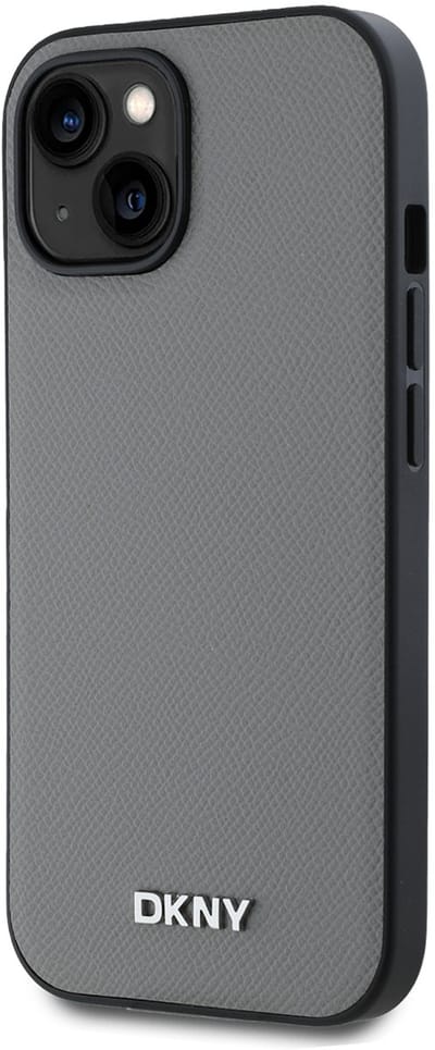 DKNY, Hoesje geschikt voor iPhone 13 - MagSafe Elegant met Metalen Logo, Grijs