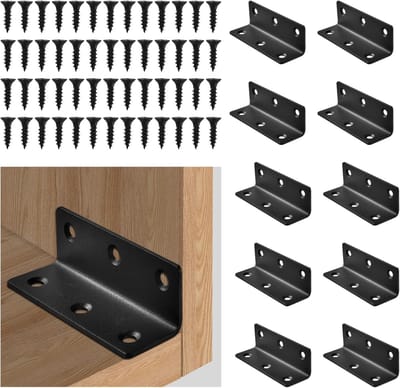 Hoekbeugels voor Meubels en Planken - RVS L-vormige Beugels voor Verbetering van Stabiliteit en Sterkte in Huizen, Garages en Tuinen met Inclusief Schroeven - 10 Stuks