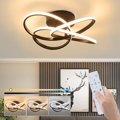NETTLIFE Plafondlamp LED - 46W - zwart Plafondverlichting - dimbaar 3000K-6500K - modern Keukenlamp - met vierbladige bloem design - metalen Plafondlampen - voor Woonkamer | Slaafkamer | Keuken | Gang | Kinderkamer - 45cm