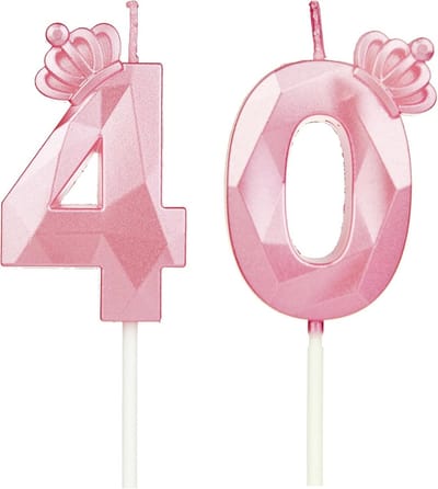 Verjaardagskaarsen Kroon - Cijferkaarsen Taart - Feestversiering - Metalen Kroon Design - 13 cm - Roze