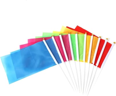 50 Mini Solid Color Stick Vlaggen voor Feesten, Sportevenementen en Clubactiviteiten in Roze, Groen, Rood, Geel en Blauw
