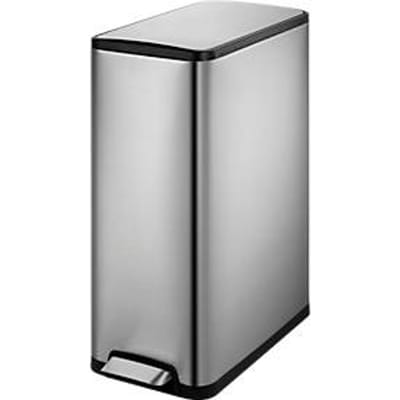 EKO Ecoslim pedaalemmer, 45 liter, mat roestvrij staal, vingerafdrukbeveiliging, geluidloos deksel, B 276 x D 533 x H 661 mm, zilver
