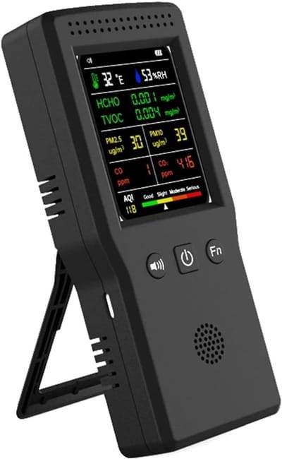 Luchtkwaliteit Meter - Meetinstrument - Binnenklimaat Controleren - 9-in-1 Detectie - 157 x 70 mm - Zwart