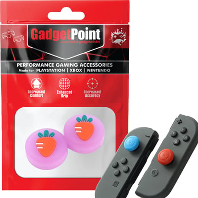 Gadgetpoint - Thumb Grips voor Nintendo Switch Joy-Con Controllers - Gaming Thumbgrips - Performance Anti-Slip Thumbsticks - Bescherming Accessoires - Fruit - Wortel paars