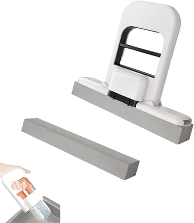Opvouwbare mini-bureaumop - Mini-opvouwbare tafelmop - Draagbare zelfsqueezingmop - Kan nat of droog gebruikt worden - Compacte katoenen mop - Geschikt voor keuken, badkamer, glas en kleine ruimtes - 1 stuk - zwart
