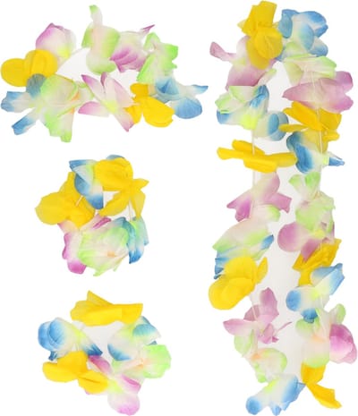Boland Hawaii krans/slinger set - Tropische/zomerse kleuren mix blauw - Hoofd en hals slingers- Party verkleed accessoires