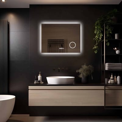 LoXa - Badkamerspiegel Lorina met LED 120x80cm – Klok – Randverlichting – Vergrootglas – Anti-condens – Dimbaar – Geheugenfunctie – Touchbediening