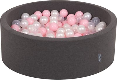 KiddyMoon ballenbad 90x30cm met 200 ballen ∅ 7cm - ballenbad met kleurrijke ballen - voor baby's kinderen rond - donkergrijs: roze parelmoer transparant