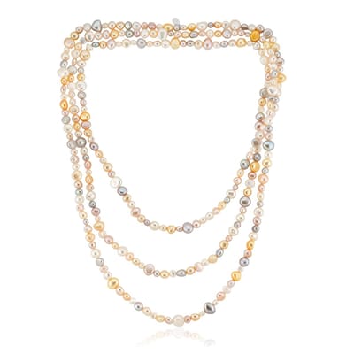 Cavill - Lange Parelketting 925 Sterling Zilver Gerhodineerd - Witte & Roze Zoetwaterparels - Elegante Meerdere Lagen - Dames Sieraden 175 cm