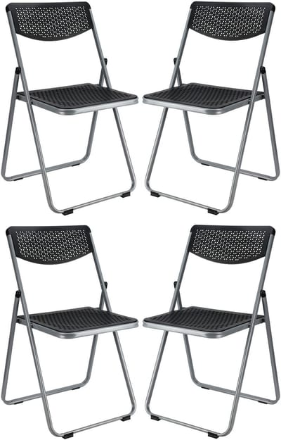 Home & Styling Klapstoel voor buiten/binnen - 4x - zwart - 48 x 82 cm - stevig kunststof - Bijzet stoelen - Vouwstoelen