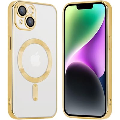 Coverzs telefoonhoesje geschikt voor Apple iPhone 14 Magneet hoesje met camera cover - magnetisch hoesje - goud