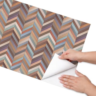 Coloray Meubel Wrap Folie - Bruin Meubelfolie - 50x100 cm - Plakfolie Meubels Kleurrijk visgraatpatroon - Decoratiefolie Zelfklevend - Geometrische Meubelfolie - Meubelfolie Zelfklevend - Badkamer decoratie - Achtergronden en patronen