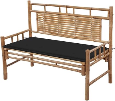 Tuinbank Bamboe - Buitenbank Bankje - Ontspannen Buiten - Waterdicht Kussen - 120 cm - Zwart