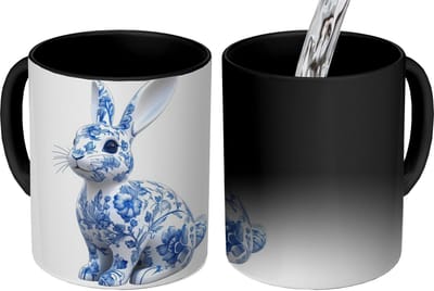 Magische Mok - Foto op Warmte Mokken - Koffiemok - Delftsblauw - Haasje - Wit - Magic Mok - Beker - 350 ML - Theemok