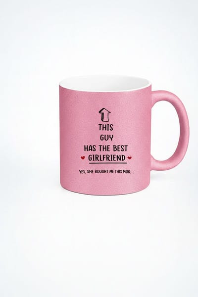 Roze Mok "This Guy Has The Best Girlfriend" - Cadeau Vriendje van Vriendin | Romantische Koffiemok