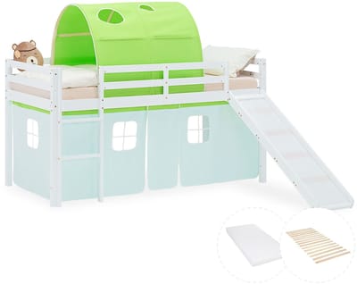 Homestyle4u Hoogslaper - 90x200 cm - groen - met lattenbodem en matras