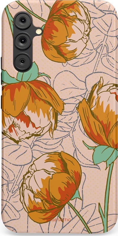 Casetastic hoesje geschikt voor Samsung Galaxy A34 (2023) 5G - Dubbellaagse bescherming - Lente pioenroos - Fashion Case - Zand Zilver Okergeel Terracotta