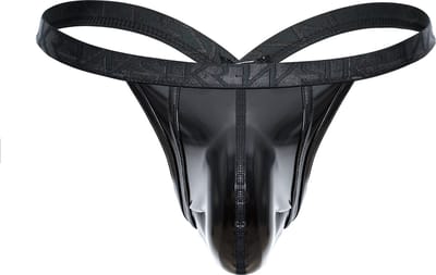 SUKREW FETISH Wet Look Bubble Thong Fetish Black - MAAT XS - Heren Ondergoed - String voor Man - Mannen Thong