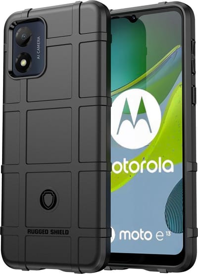 MobyDefend Hoesje - Geschikt voor Motorola Moto E13 - Rugged Shield TPU Backcover - Zwart