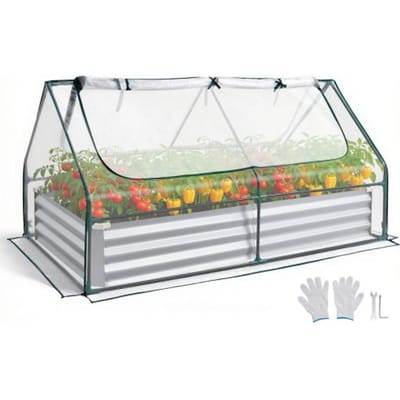 VEVOR Verhoogd tuinbed, Metaal, 180x90x30 cm, Rechthoekig tuinbed, Plantenbakset voor buiten, Groentebed met kasafdekking en handschoenen, Bloembed, Plantbed voor bloemen en groenten