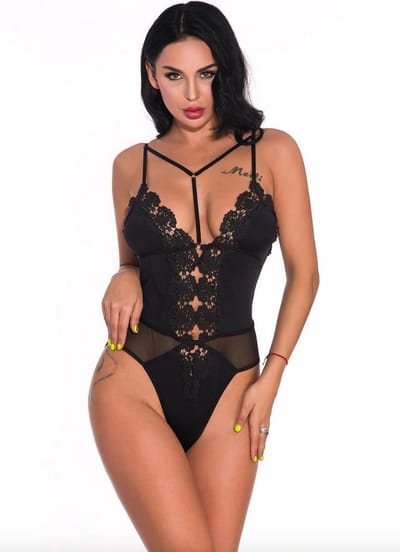 Zwarte kanten halter body / Fiona Black