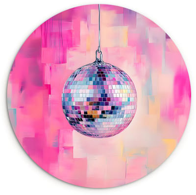 WallCircle® Wandcirkel 120x120 cm - Muurcirkel Discobal - Pink - Verf - Muurdecoratie woonkamer - Wanddecoratie slaapkamer - Kamer decoratie accessoires - Ronde schilderijen XXL