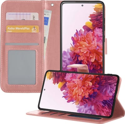 Hoesje - Met Pasjeshouder - Geschikt voor Samsung Galaxy S20 FE - Luxe Bookcase Portemonee - Flip Case - Kunstleer Book Case - Flipcase - Book Cover - Walletcase - Portemonneehoes - Telefoonhoesjes - Rosé goud