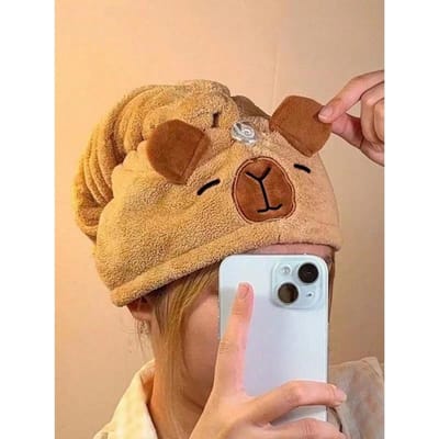 Schattige Cartoon Capybara Pluche Droge Haarmuts Goed Absorberend Sneldrogend Koraalfluweel Douchemuts Voor Vrouwen Kawaii Haandoek Huis Badkamer Decoratie 1 PCS beige