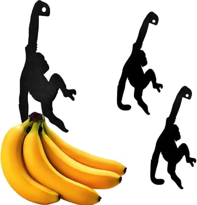 Dailygoody - Grappige Apen Bananenhaken - Creatieve Bananenhouder - Zwart - Metalen Haken - Ideaal voor Keuken en Slaapkamer - 2 Stuks