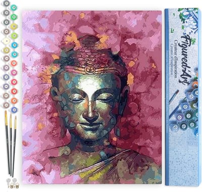 Figured'Art Schilderen op Nummer Volwassenen canvas Geschilderde Boeddha - Handwerk acrylverf Kit DIY Compleet - 40x50cm zonder frame