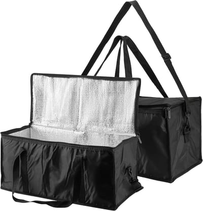Grote Leveringstas voor Warm en Koud Voedsel, 40L, 2-Pack, Ideaal voor Pizza en Picknicks, Zwart