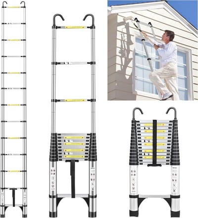 Telescopische Ladder - Verlengladder Aluminium - Werk Op Hoogte - Veiligheidshaak Inclusief - 44 Meter - Zilver