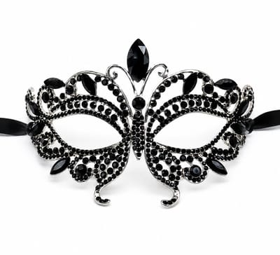 Elegant Zwart Gala Masker met Zwarte Kristallen – Luxe Oogmasker voor Masquerade & Feest