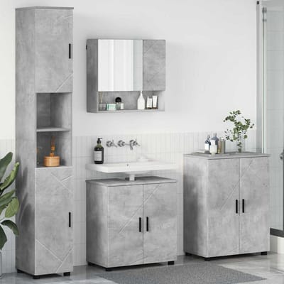 vidaXL - Badkamermeubel - Set - 4 - pcs - Beton - Grijs - Bewerkt - hout - & - Metaal